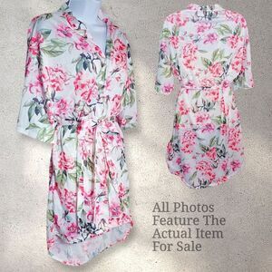 Show Me Your Mumu Knee Length Pink Floral Lightweight Jersey Kimono Robe O/S